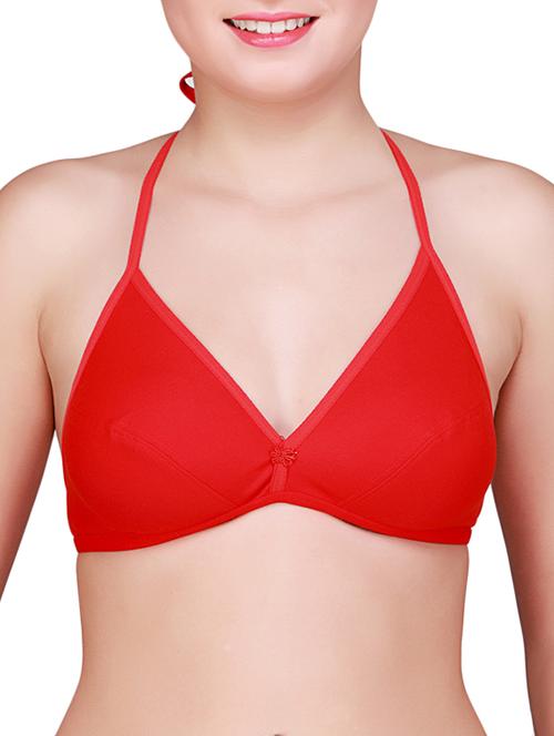 brick red cotton halter neck bra - 9716790 - Very Small Image - 1