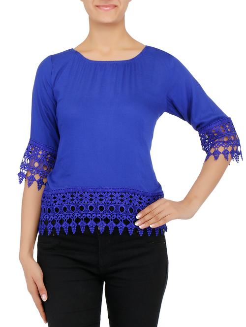 navy rayon slub top - 9716962 - Very Small Image - 1