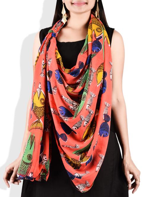 orange poly cotton printed scarf - 9718414 - Very Small Image - 1