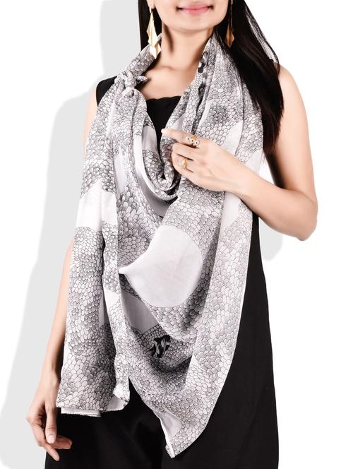 white poly cotton printed scarf - 9718418 - Very Small Image - 1
