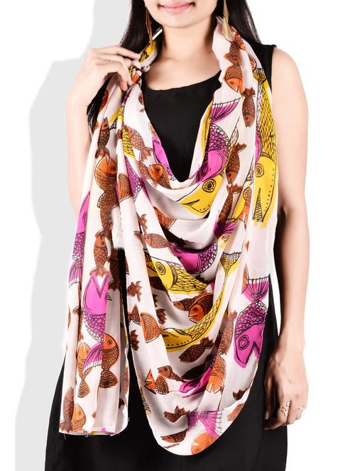 white poly cotton printed scarf - 9718437 - Very Small Image - 1