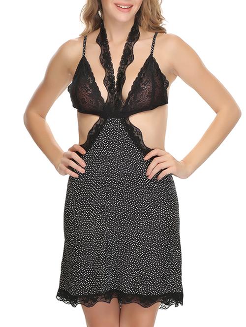 black lace detailed short nightdress - 9718979 - Very Small Image - 1