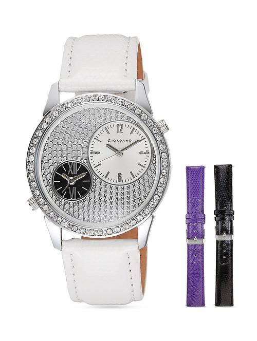 white studded analog watch with round dial - 9719853 - Very Small Image - 1