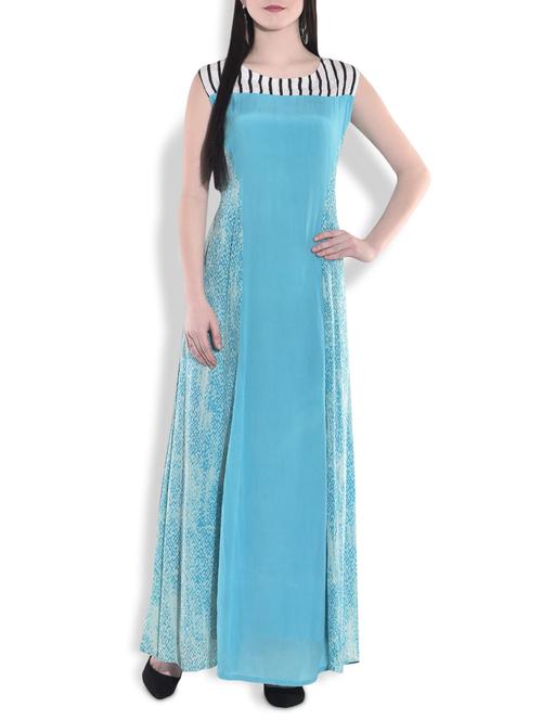 light blue printed flared maxi - 9720074 - Very Small Image - 1