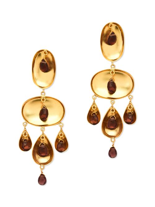 amethyst stone gold plated brass danglers - 9722977 - Very Small Image - 1