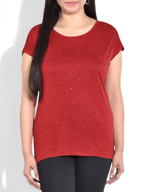 red short sleeved cotton knit top - 9723397 - Very Small Image - 1