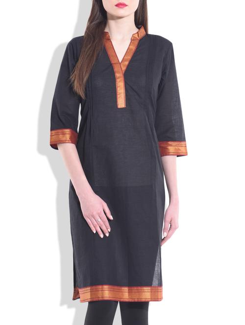 Black South Cotton Kurti - 9723801 - Very Small Image - 1