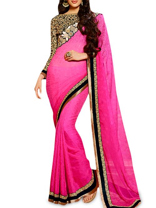 fuchsia embroidered chiffon saree - 9727859 - Very Small Image - 1