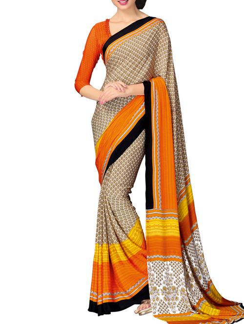beige multi printed crepe silk saree - 9728034 - Very Small Image - 1