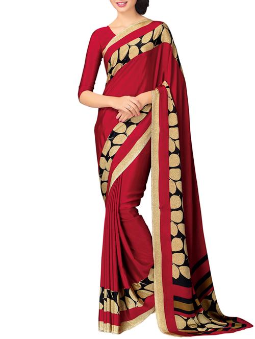 maroon printed crepe silk saree with blouse - 9728035 - Very Small Image - 1