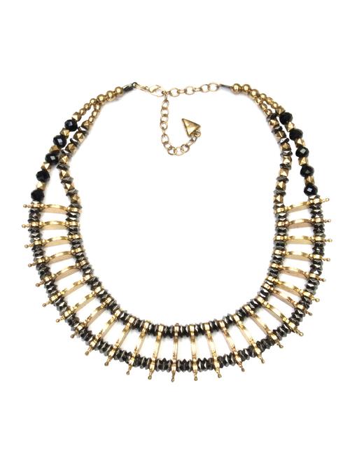 gold and black beaded statement necklace - 9728658 - Very Small Image - 1