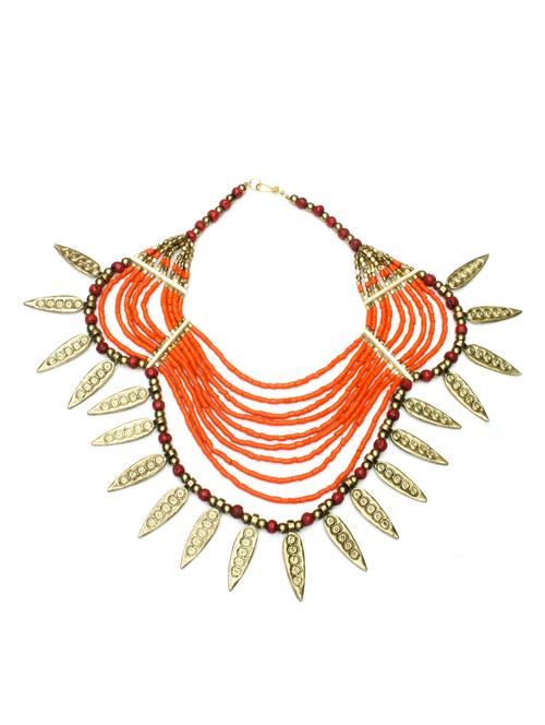 orange beaded leaf drop layered necklace - 9728689 - Very Small Image - 1