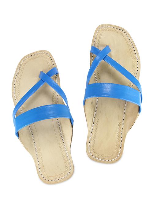 sky blue leather kolhapuri flats - 9729513 - Very Small Image - 1