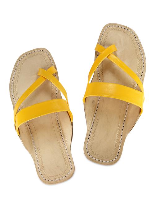 yellow leather kolhapuri flats - 9729515 - Very Small Image - 1