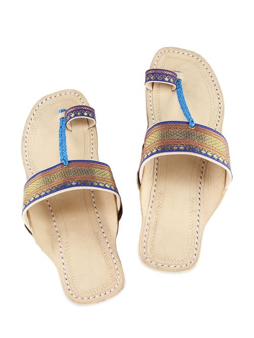 royal blue and gold leather kolhapuri flats - 9729543 - Very Small Image - 1