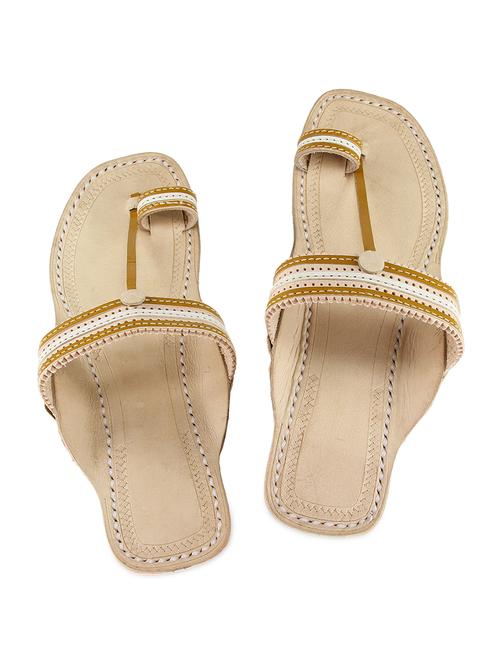 beige and tan leather kolhapuri flats - 9729551 - Very Small Image - 1