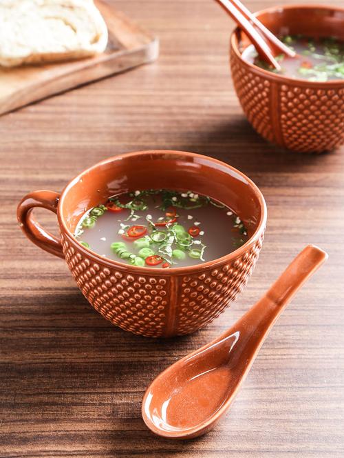 rust ceramic textured soup set - 9731872 - Very Small Image - 1