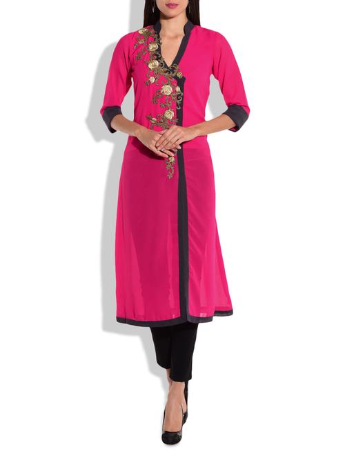 pink polygeorgette kurta - 9732788 - Very Small Image - 1
