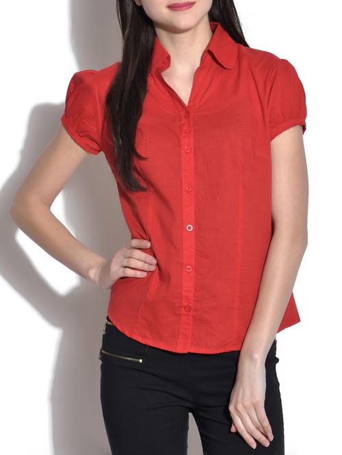 solid red short sleeved cotton shirt - 9732954 - Very Small Image - 1