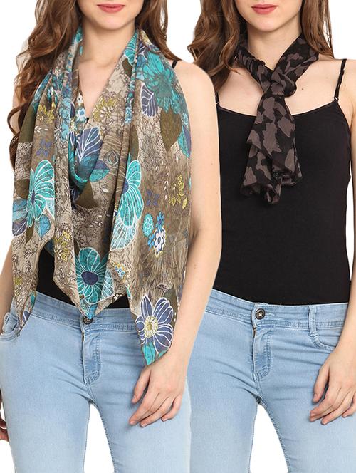 set of 2 multicolored printed scarves - 9735822 - Very Small Image - 1