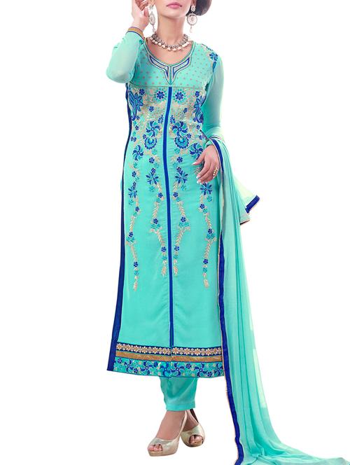 blue embroidered semi stitched suit set - 9736793 - Very Small Image - 1