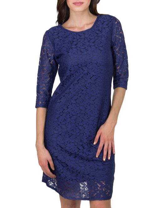 solid navy blue net laced dress - 9737357 - Very Small Image - 1