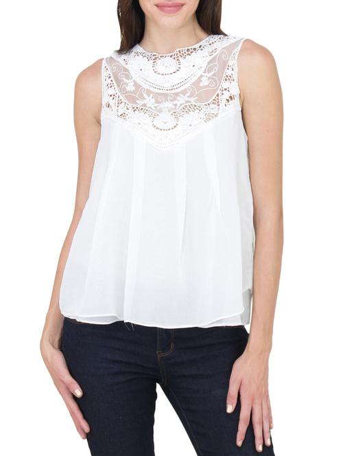 white georgette laced top - 9737460 - Very Small Image - 1