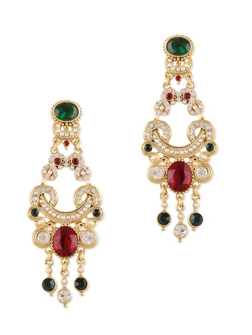 silver and maroon crystal studded earrings - 9738356 - Very Small Image - 1