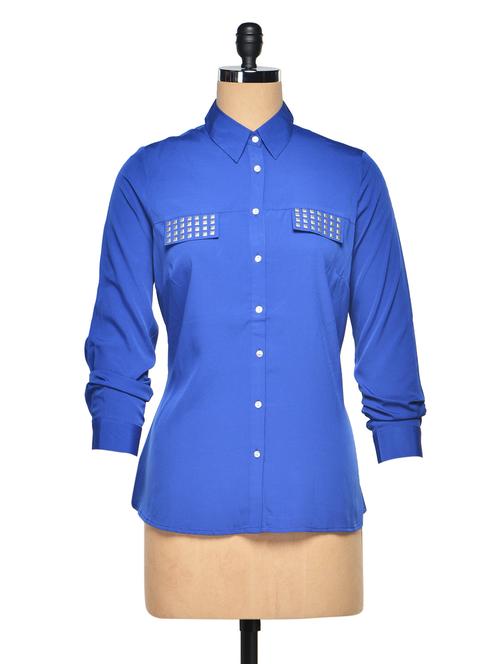 Blue Polyester Full Sleeves Stud Shirt - 974769 - Very Small Image - 1