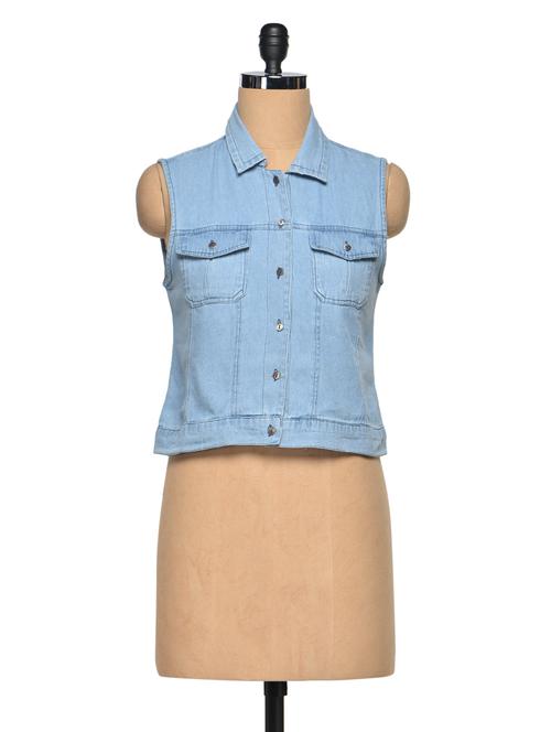 ice blue flap pocket denim short jacket - 974924 - Very Small Image - 1