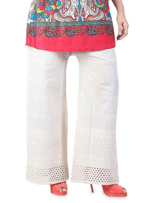 off white cotton cutwork palazzos - 9752232 - Very Small Image - 1