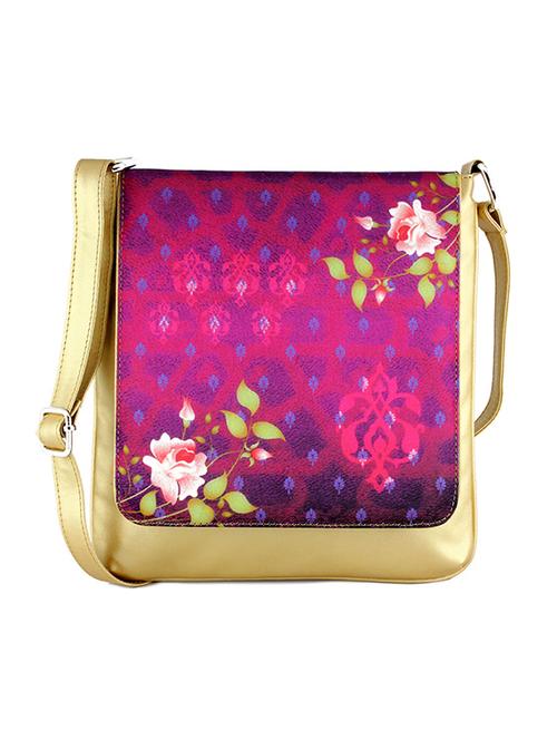 cream graphic printed artificial leather sling bag - 9758342 - Very Small Image - 1