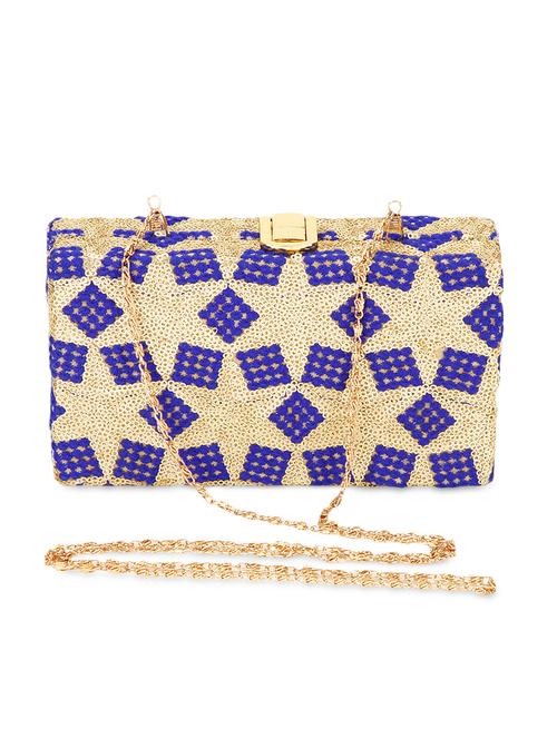 golden sequin work art silk  box clutch - 9758394 - Very Small Image - 1