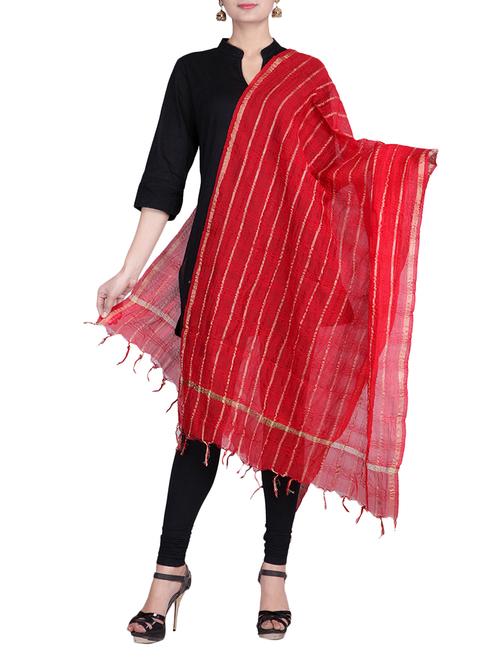 red chanderi zari dupatta - 9761392 - Very Small Image - 1