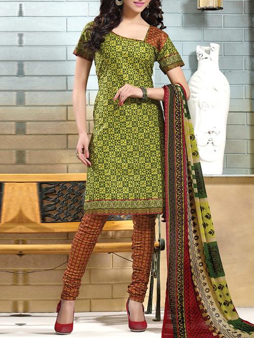 green cotton dress material - 9761792 - Very Small Image - 1