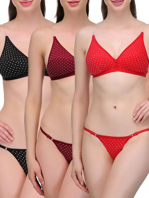 red , black & maroon cotton bikini  - 9762227 - Very Small Image - 1