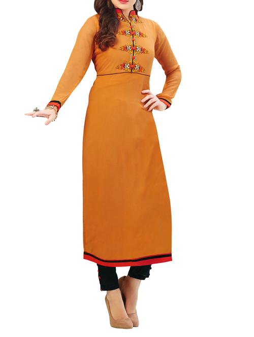 mustard embroidered georgette kurta - 9762761 - Very Small Image - 1