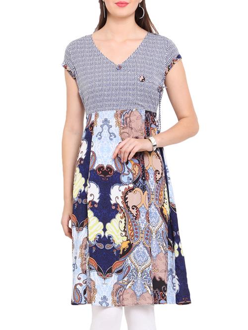 Multicolored printed short sleeved kurta - 9763072 - Very Small Image - 1