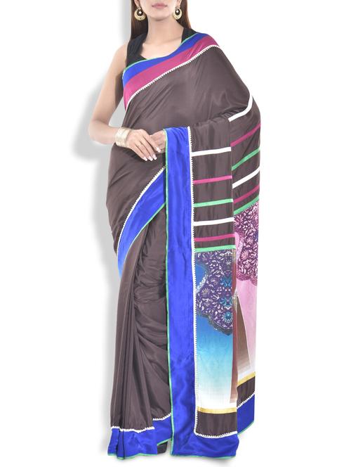 brown printed pure crepe saree - 9763816 - Very Small Image - 1