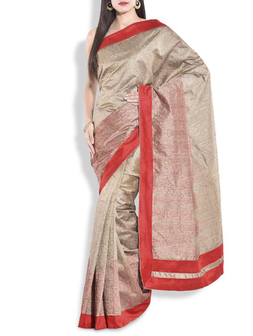 beige raw silk saree - 9763923 - Very Small Image - 1