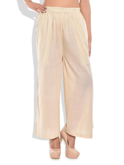 beige cotton solid palazzo - 9763992 - Very Small Image - 1