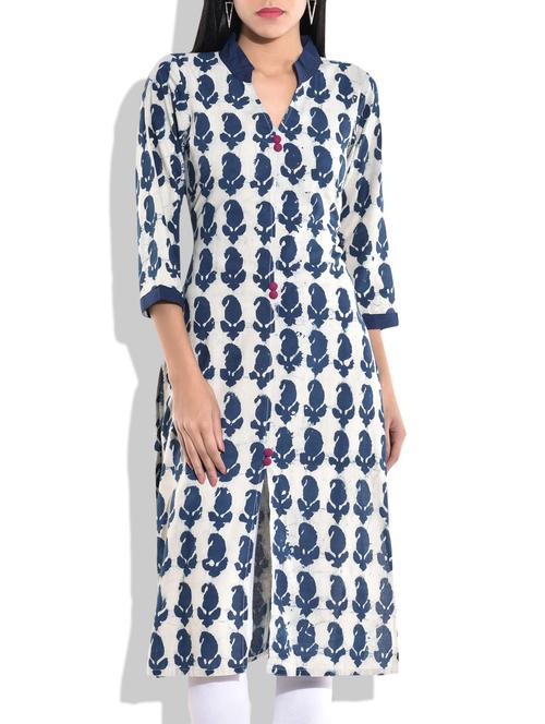 white cotton printed kurta - 9764006 - Very Small Image - 1