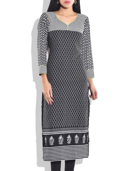 black cotton printed kurta - 9764010 - Very Small Image - 1
