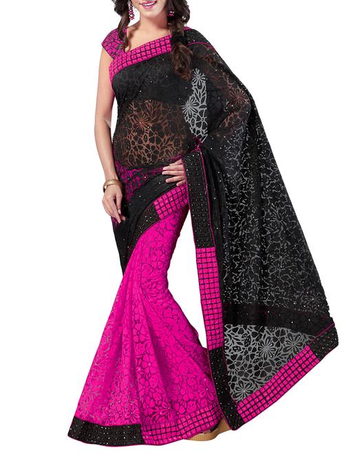 pink and black georgette half&half  saree with blouse - 9765239 - Very Small Image - 1