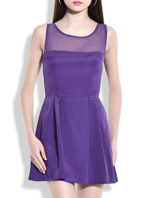 solid purple sleeveless pleated dress - 9766118 - Very Small Image - 1