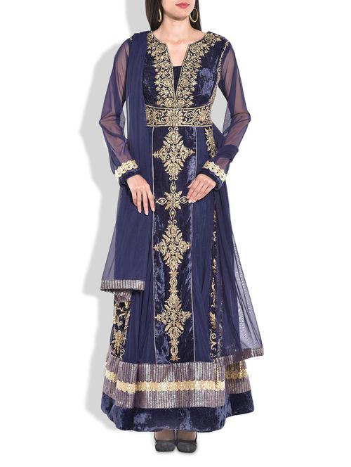 navy blue net, velvet suit - 9766930 - Very Small Image - 1