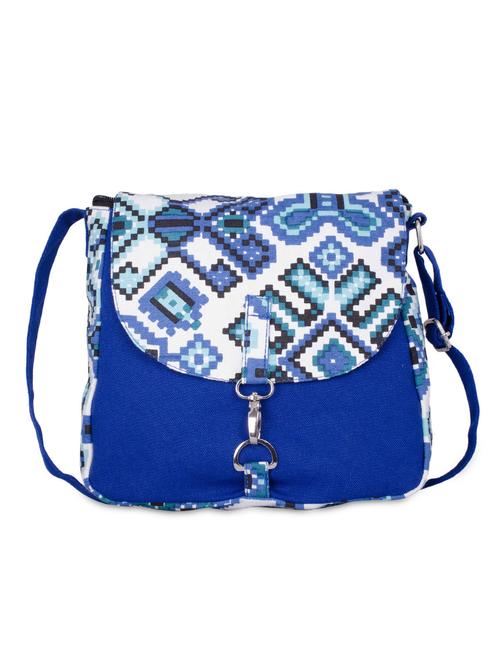 blue and white canvas printed slingbag - 9767196 - Very Small Image - 1