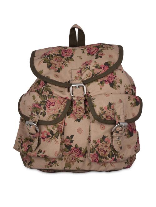 brown canvas printed backpack - 9767226 - Very Small Image - 1