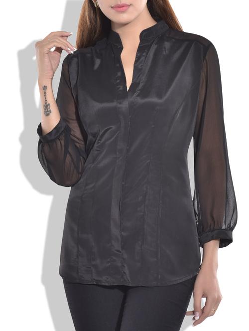 black poly georgette &  polyester shirt - 9769757 - Very Small Image - 1