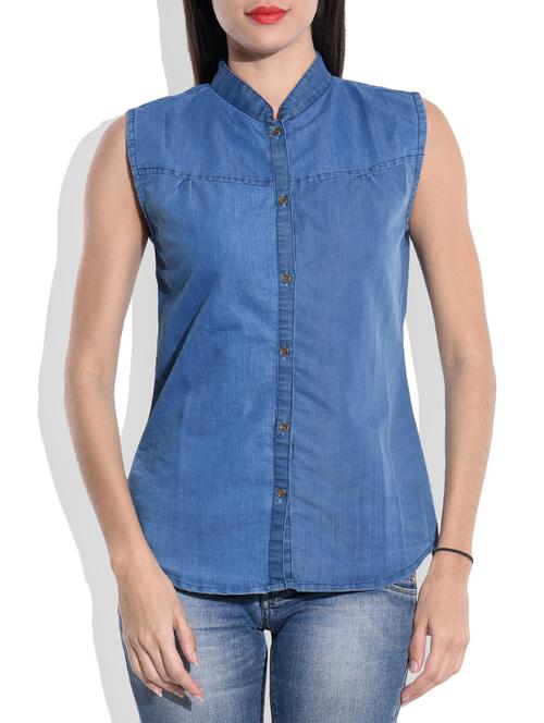denim cut sleeves shirt - 9770419 - Very Small Image - 1